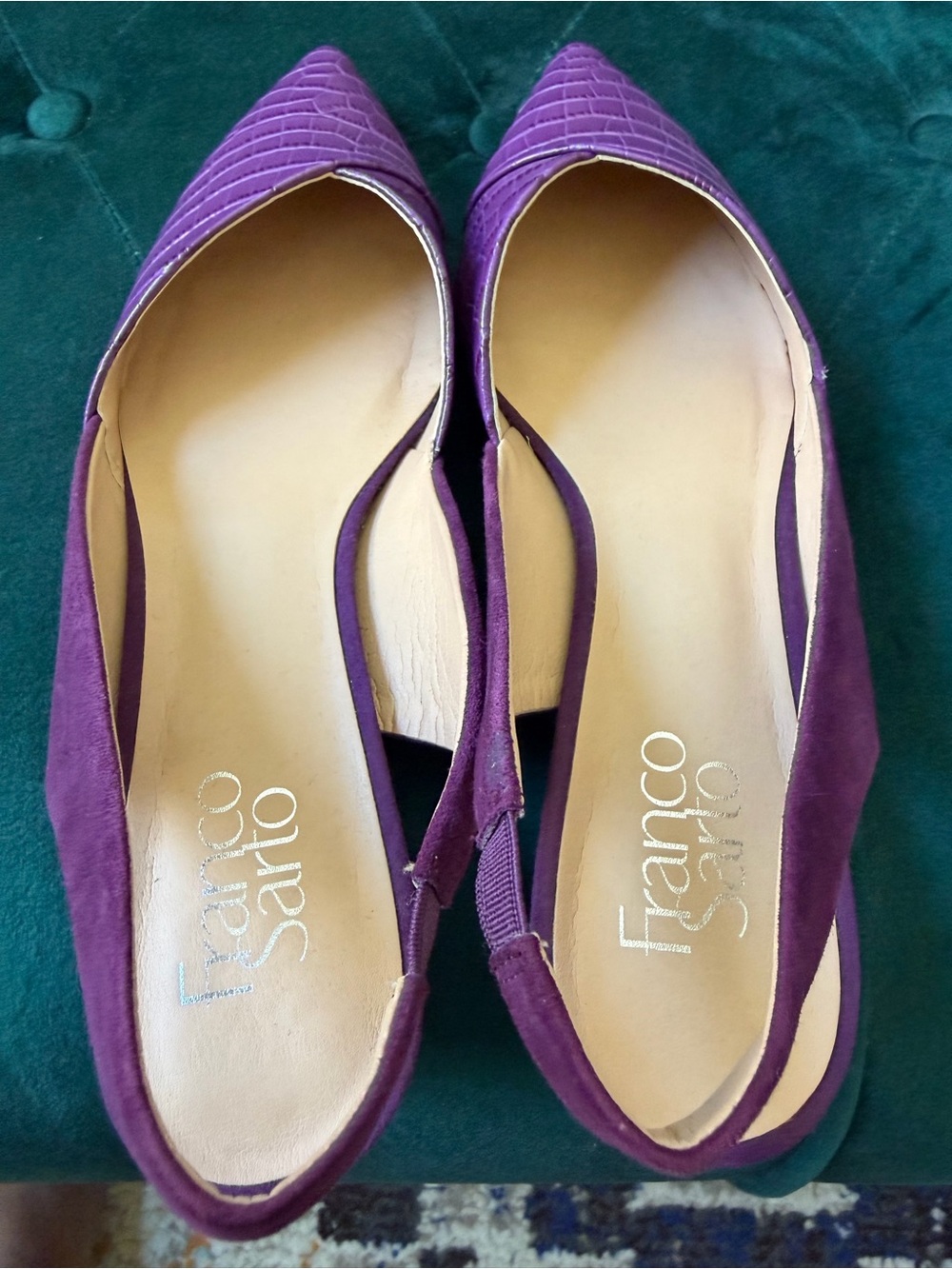 Franco Sarto Purple Croc-Embossed Pointed Slingback Flats - Picture 6 of 9